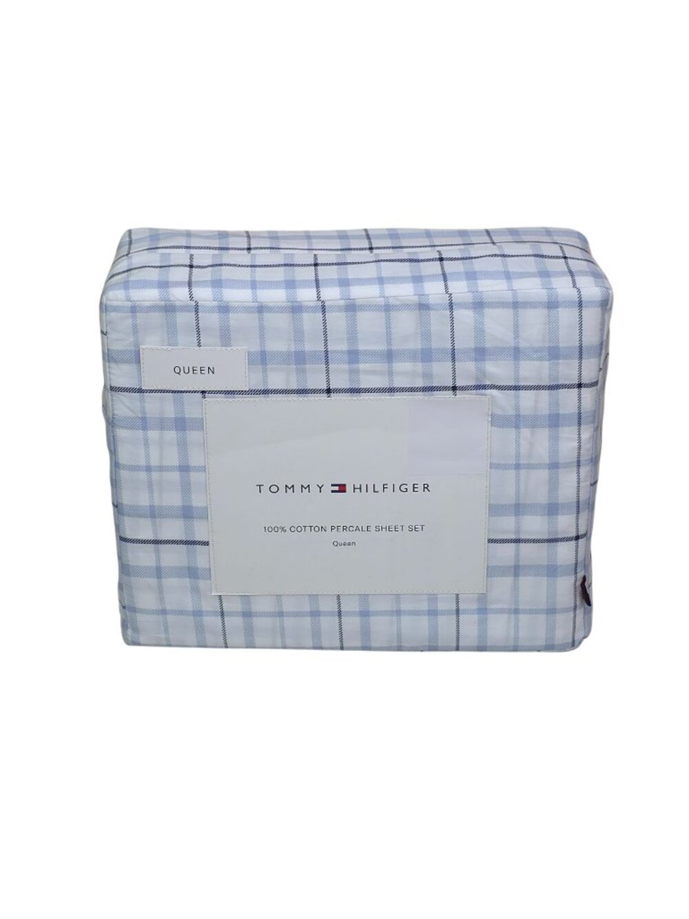 Tommy Hilfiger 100% Cotton Percale Queen Sheet Set In Blue White Plaid